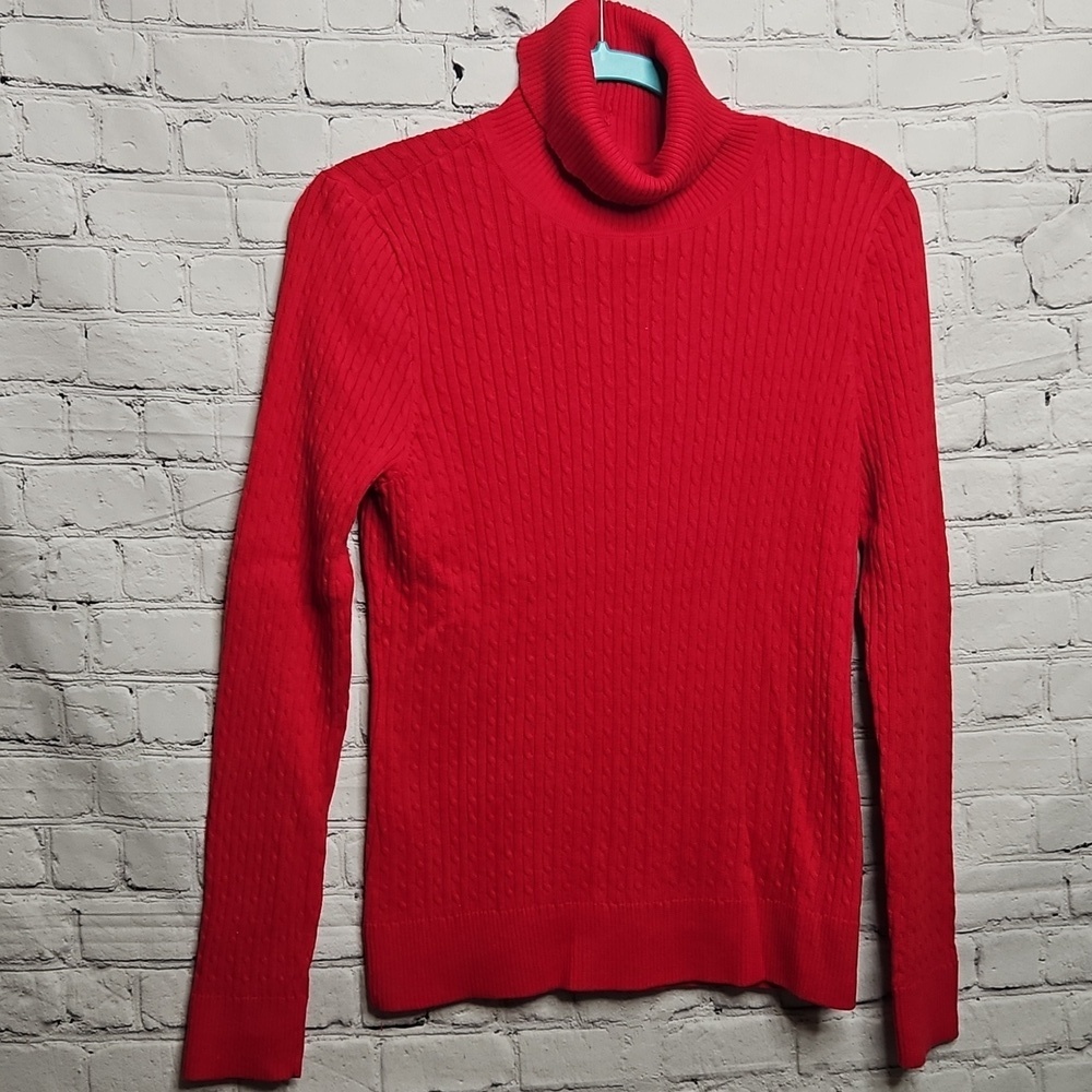 🎯 Jeanne Pierre Red Cable Knit Turtleneck Sweater Medium